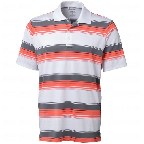 adidas Golf Men's Puremotion Merch Stripe Polo, White/Bahia Coral/Lead/Black, Large