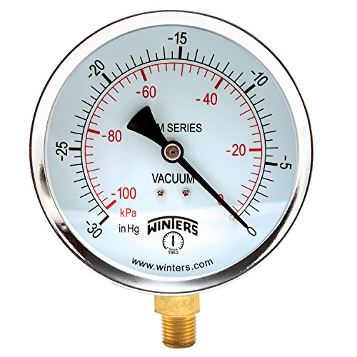 Winters 4 inch Dial Size, Multi Function Economy Utility Dry Pressure Gauge, Brass Internals, Steel Case, Dual Scale 30 inch Hg-0 Vac/kPa, 3-2-3% Accuracy, 1/4