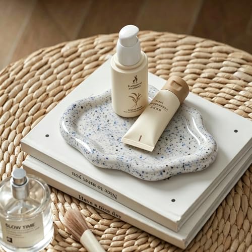 Image of Jewelry Dish Trinket Tray for Women, Ring Dish Holder, Unique Cloud Shape Ceramic Plate Cute Things Vanity Aesthetic Room Decor Mother's Day Birthday (Marble Blue)