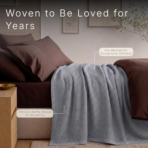 Image of GOTS Certified 55 inchX60 inch Throw 100% Organic Cotton Blanket-Scottish Grey | Premium Waffle Blankets & Throws for Bed, Throw Blanket for Couch, Modern & Cozy Blanket, All Season, Comfy and Soft Blankets