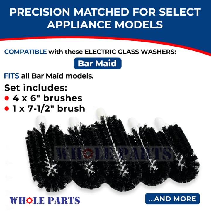 Image of Upgraded Whole Parts Electric Glass Washer Replacement Brush Set Part# BRS-1722 - Replacement & Compatible with Some Bar Maid Glass Washers