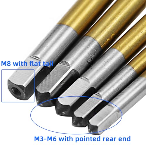 Vleant Gewindebohrer-Set – 5-teiliges M3- M8-Gewindebohrer-Set, metrisch, Spiralnuten, Hss6542 mit Titanbeschichtung, Gewindebohrer-Set