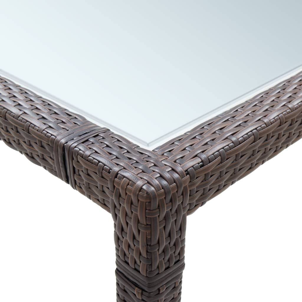 Mesa de comedor de jardín de poliratán, marrón, resistente a la intemperie, 200 x 200 x 74 cm, con cristal templado, para terraza, porche, pícnic, barbacoa