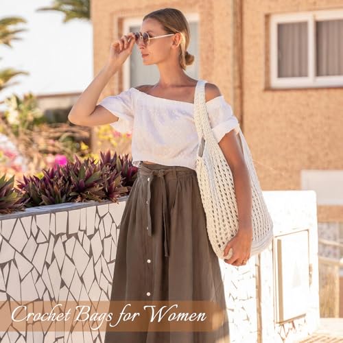 Image of Crochet Tote Beach Bags for Women Mesh Knit Boho Hobo Shoulder Bag