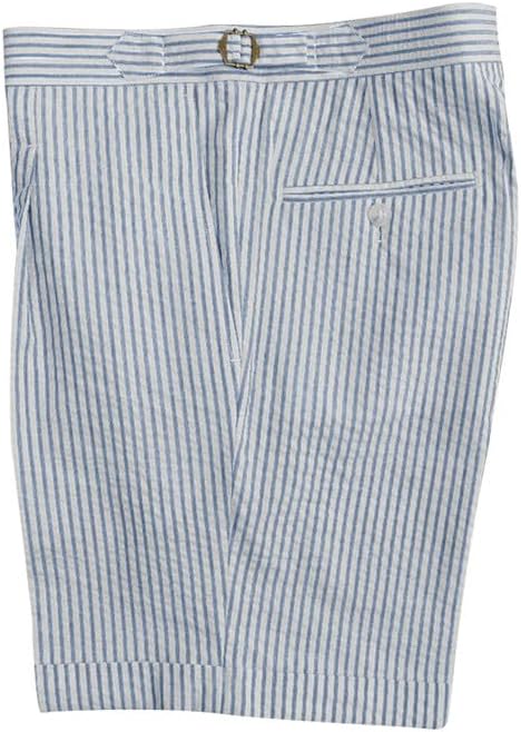 Mens Summer Seersucker Shorts Striped Pleated Front Beach Shorts