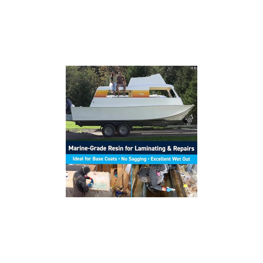 General Purpose GRP Fibreglass Boat Marine Roofing Pond Laminating Repair Polyester Resin 5Kg + Catalyst 100g - Lloyds Approved