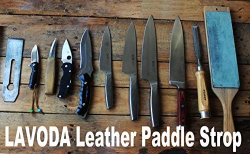 Leather Paddle Strop Large 2 Sided 3 Inch by 9 Inch with 2.8oz. Green White Compound (Paddle STROP)
