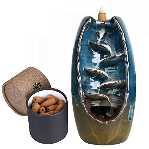 Blauwe waterval Backflow wierookbrander wierook wierookholte houder met 60 stks Backflow wierook kegel