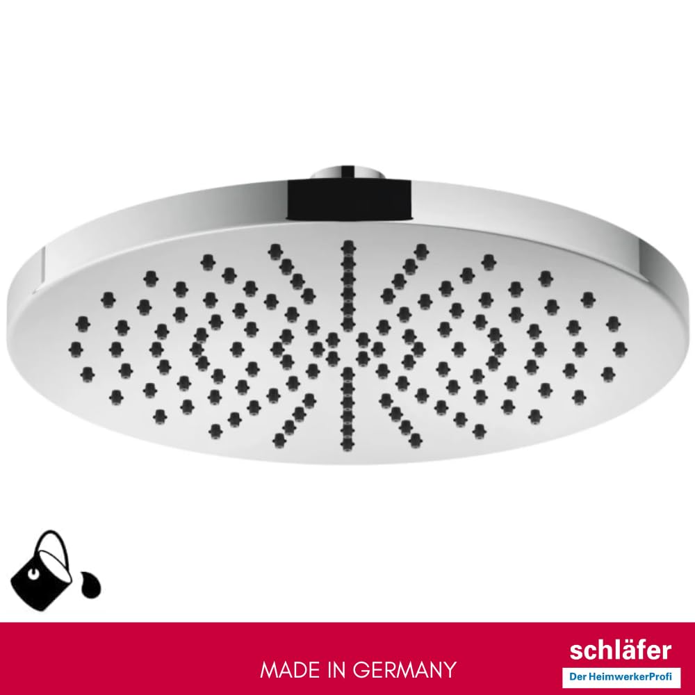 Schläfer 136010 | Soffione Doccia Tondo Ø 20cm, Soffione Doccia Anticalcare con Getto a Pioggia ad Alta Pressione in Abs, Snodo Girevole Universale G 1/2"