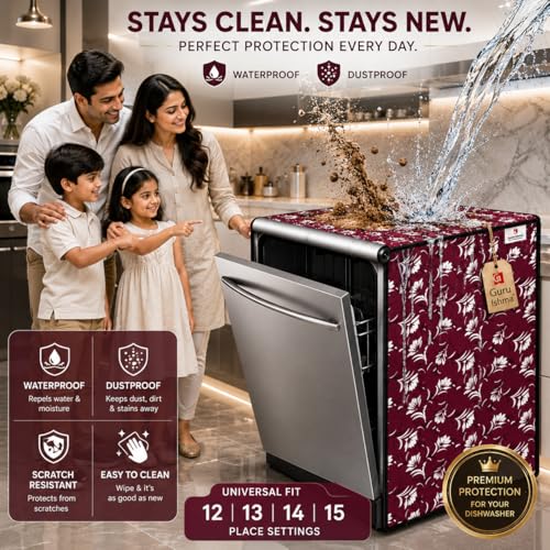 Image of Waterproof Dishwasher Cover for 12 to 15 Place Setting | Suitable with Bosch, LG, IFB, Hafele, Faber & More | Dustproof Appliance Protector Zip Cover Universal Fit-(63X63X88cms Design 2)