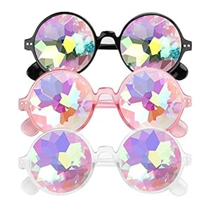 E-More Caleidoscoop-bril, 3-pack Festival Rave Rainbow-zonnebril, Crystal-lenzen, Multicolor Fractal Prism-bril…