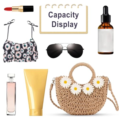 Bolso de playa para mujer, mini bolso de paja miniatura 6