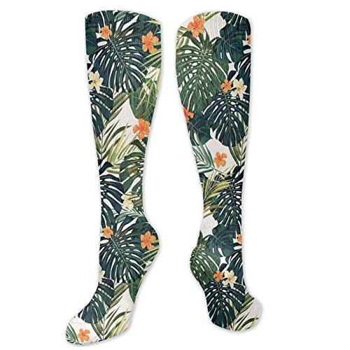 Compression Socks for Men & Women, Best For Running, Athletic, Medical, and Travel,Palm Trees Tropical Plants With Botanical Inspirations