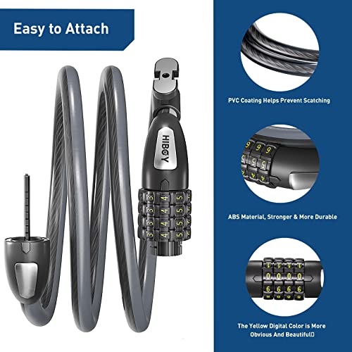 Image of Hiboy Bike Lock, 3.3 Feet Bike Cable Locks, Resettable 4-Digit Combination Lock, Bike Locks Heavy Duty Anti Theft