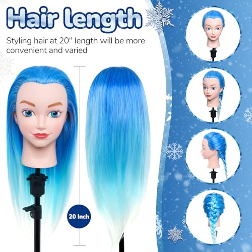 Neverland Beauty & Health 20" Synthetic Fiber Hair Training Head Hairdressing Practice Mannequin Manikin with Mannequin Head Stand Hair Styling Braid Accessoires Set(Blue) - Image 4