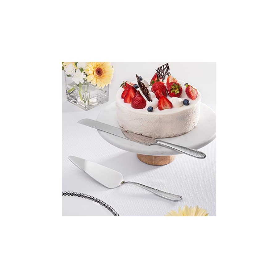 Hudson Essentials Bergamo Hammered 18/10 Stainless Steel Wedding Cake Knife & Cake Server Set – Perfect for Weddings, Engagements, & Birthay Parties