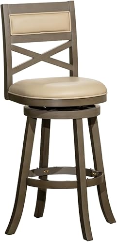Miniatura 21 de DTY Indoor Living Meeker X Back Taburete giratorio de tela, altura de mostrador de 24 pulgadas, acabado cereza, asiento de tela beige Asiento de