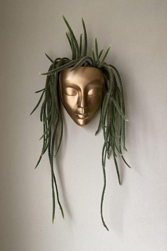 Image of Ceramic Lady Face Wall Hanging Planter (7 Inches, Copper) | Abstract Face Vase for Indoor Plants | Succulent Planter for Living Room, Balcony & Office Decor | Aesthetic Home Decor Gift
