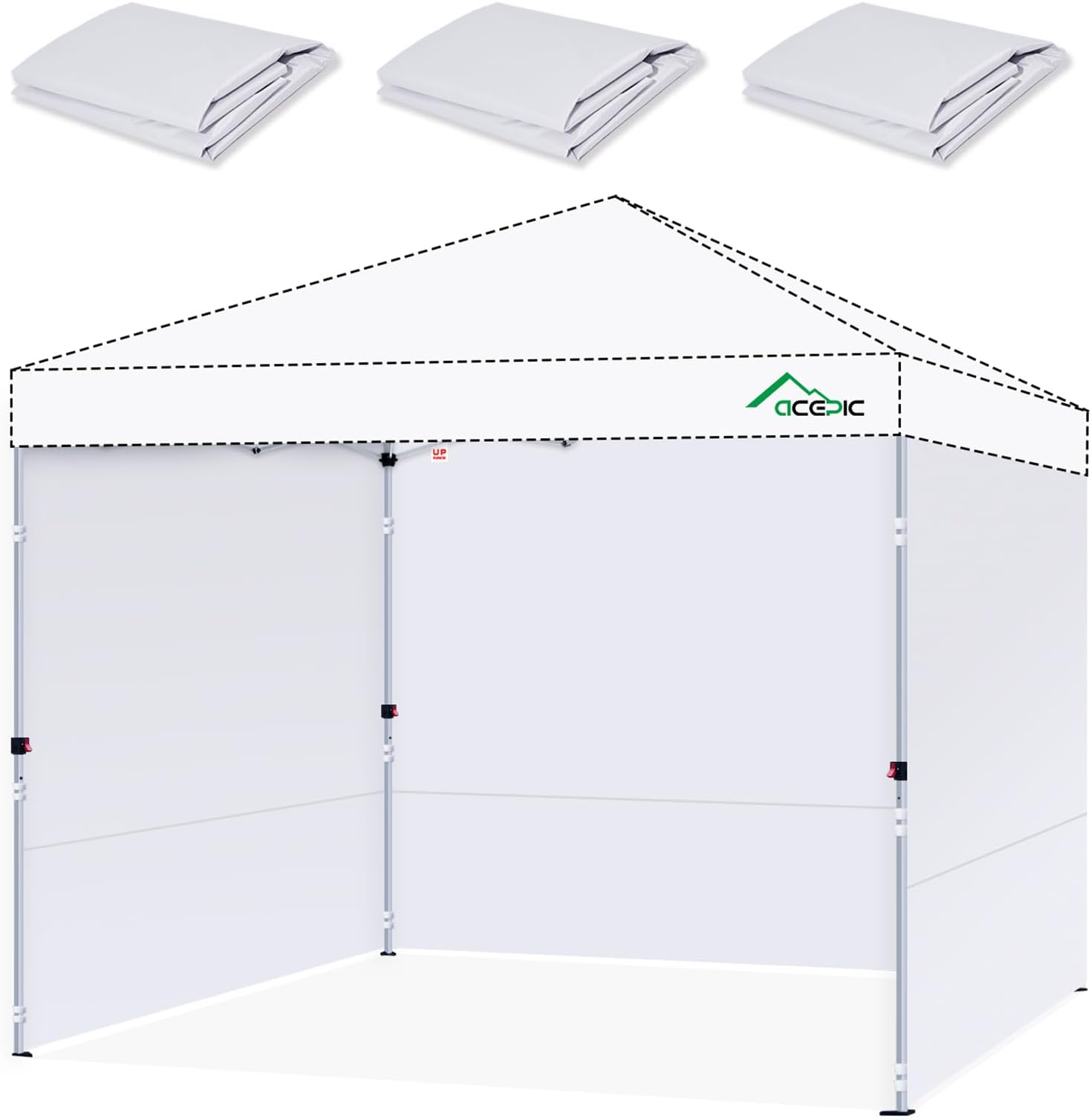 Acepic Instant Canopy Tent Sidewalls for 10x10 Pop Up Canopy 210D Waterproof and UV Protection,White(3PCS Sidewall Only, Tent NOT Included)
