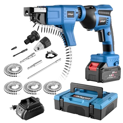 Uhfsyut 21V Cordless Drywall Screw Gun and Electric Screwdriver - 2-in-1 Self-Feeding Screwdriver, Includes...