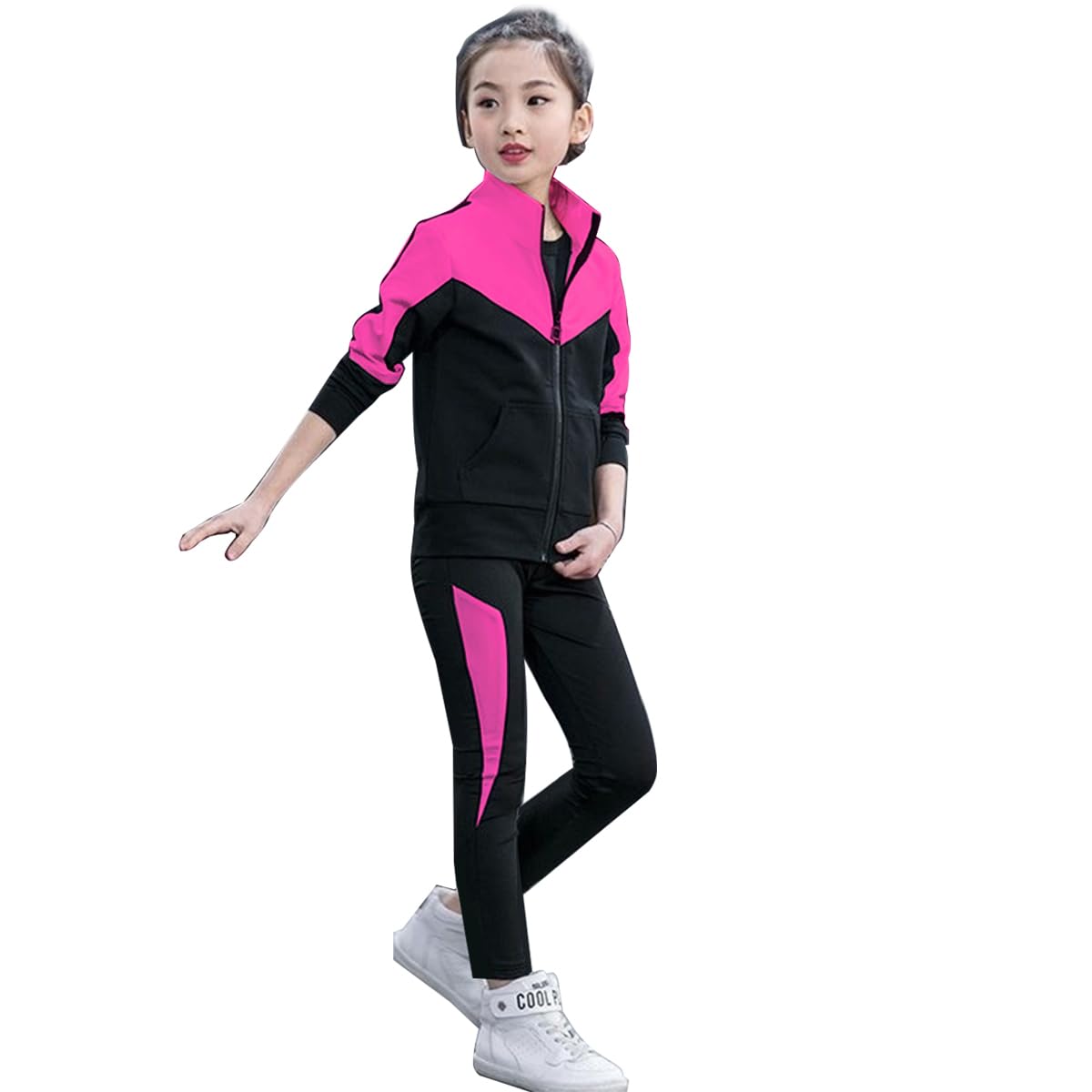 linboo Kinder Jogginganzug Mädchen Trainingsanzug 2tlg Sportanzug Bekleidungsset Sweatjacke und Jogginghose Freizeit Anzug