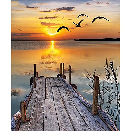 Peinture diamant 5D coucher de soleil grand format pour décoration salon moderne
