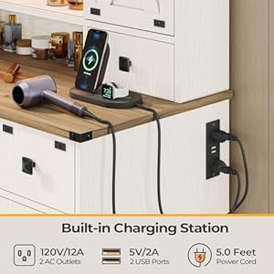 Hasuit farmhouse vanity desk with mirror and lights white makeup dressing vanity table with charging station rustic country vanity mirror with sliding barn door 3 lighting modes adjustable  urban country home decor