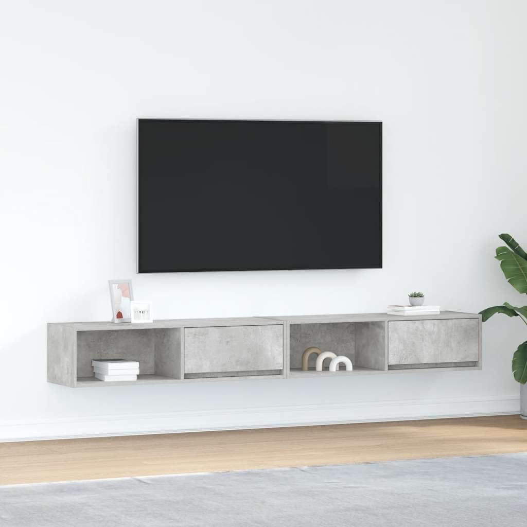 Armario para TV (2 unidades, 100 x 31 x 25,5 cm, material de madera con cajón y compartimento), montaje en pared, espacio de almacenamiento para salón, dormitorio, cine en casa, superficie