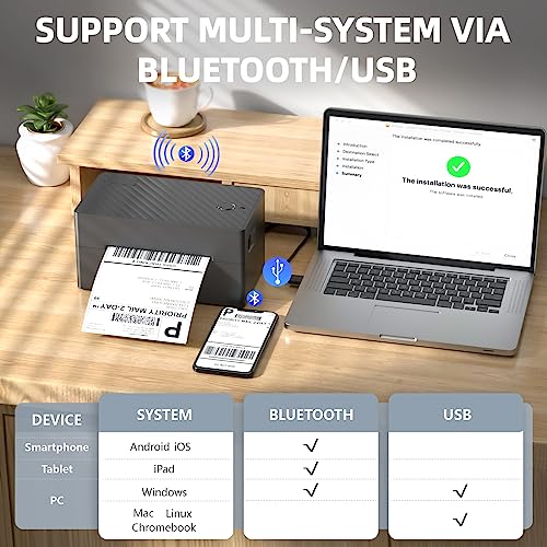 Image of PEDOOLO Label Printer, 4x6 Shipping Label Thermal Printer for Packages, Bluetooth Conection and Compatible with Android, iPhone, Windows, Mac, Chromebook, Amazon, UPS, USPS, FedEx, with Holder