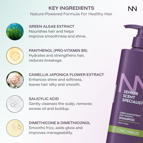 Image of Cincinnus Silky Smooth Shampoo | Green Algae Extract, Salicylic Acid, Lavender, Rose, B5 | shampoo for soft, shiny and smooth hair | Nourishing Shampoo for Dull & Rough Hair (750ml)