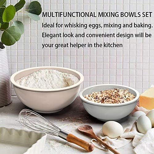 Umite Chef Plastic Mixing Bowls Set, 12 Piece Nesting Bowls Set with Salad spoon and Measuring spoon set, Microwave Safe Mixing Bowl Set for Baking, Prepping, Cooking and Serving Food(Khaki Ombre)