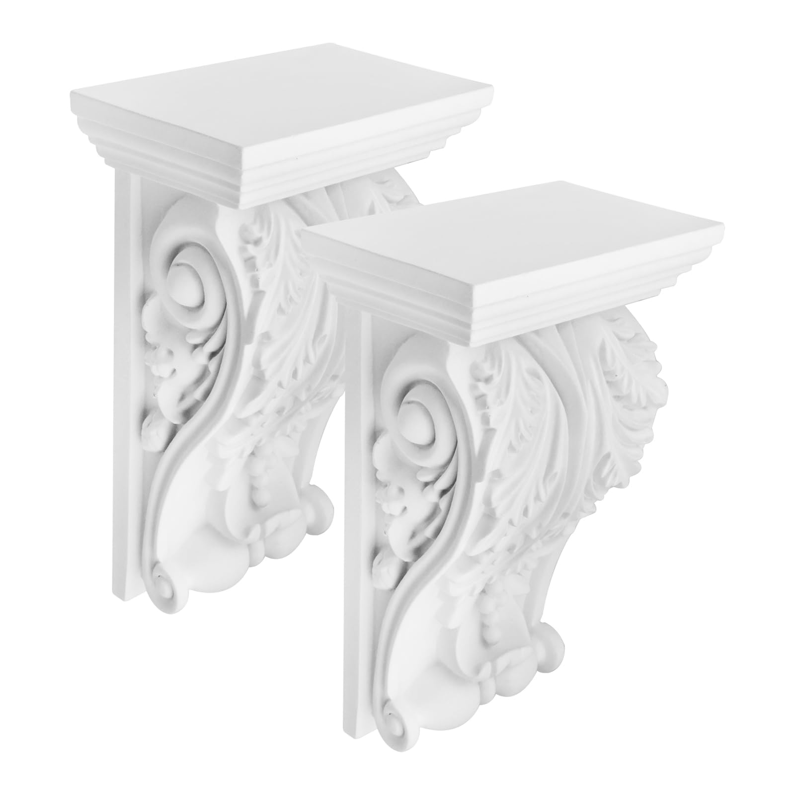 LC LICTOP PU Corbels, Decorative Carving Pattern Shelf Bracket, Wall Mounted Countertop Corbel, Vintage European Style Farmhouse Shelf Support, L5.3 x W3.23 x H8.4 Inch, 2Pcs White