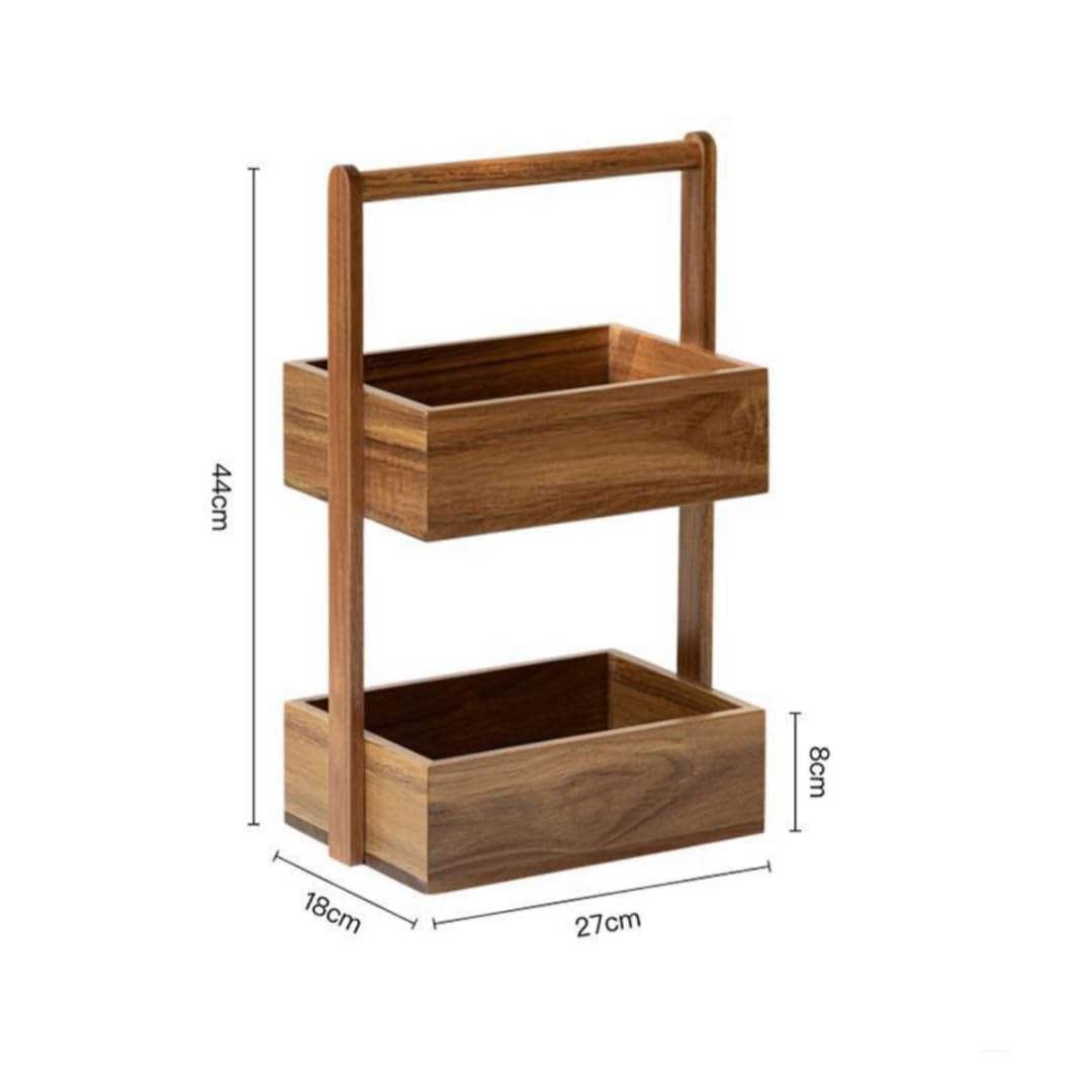 Espositore per cosmetici in legno a 2 livelli per trucco da bagno e cucina, elegante supporto per trucco in legno