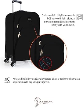 Louisiana Polo Large and Medium Luggage Set 4 Wheel Fabric Luggage Black 1081