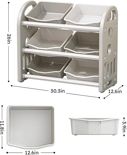 Miniatura 9 de Organizador de almacenamiento de juguetes para niños, estantes de 3 niveles, organizador de almacenamiento multifuncional para niños con 6