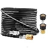 YAMATIC Kink Resistant Pressure Washer Hose 50FT, Wear Resistant 4000PSI Power Washer Hose with 3/8" to M22-14 Quick Connect Set, Steel Wire Braided Hot &amp; Cold Water 1/4" Replacement Extension Hose