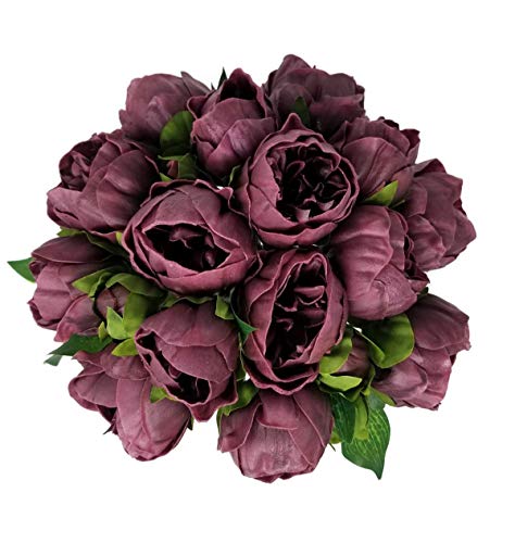 Meide Group USA 14  Real Touch Latex Peony Bunch Artificial Spring Flowers for Home Decor, Wedding Bouquets, and centerpieces (6 PCS) (Wine)