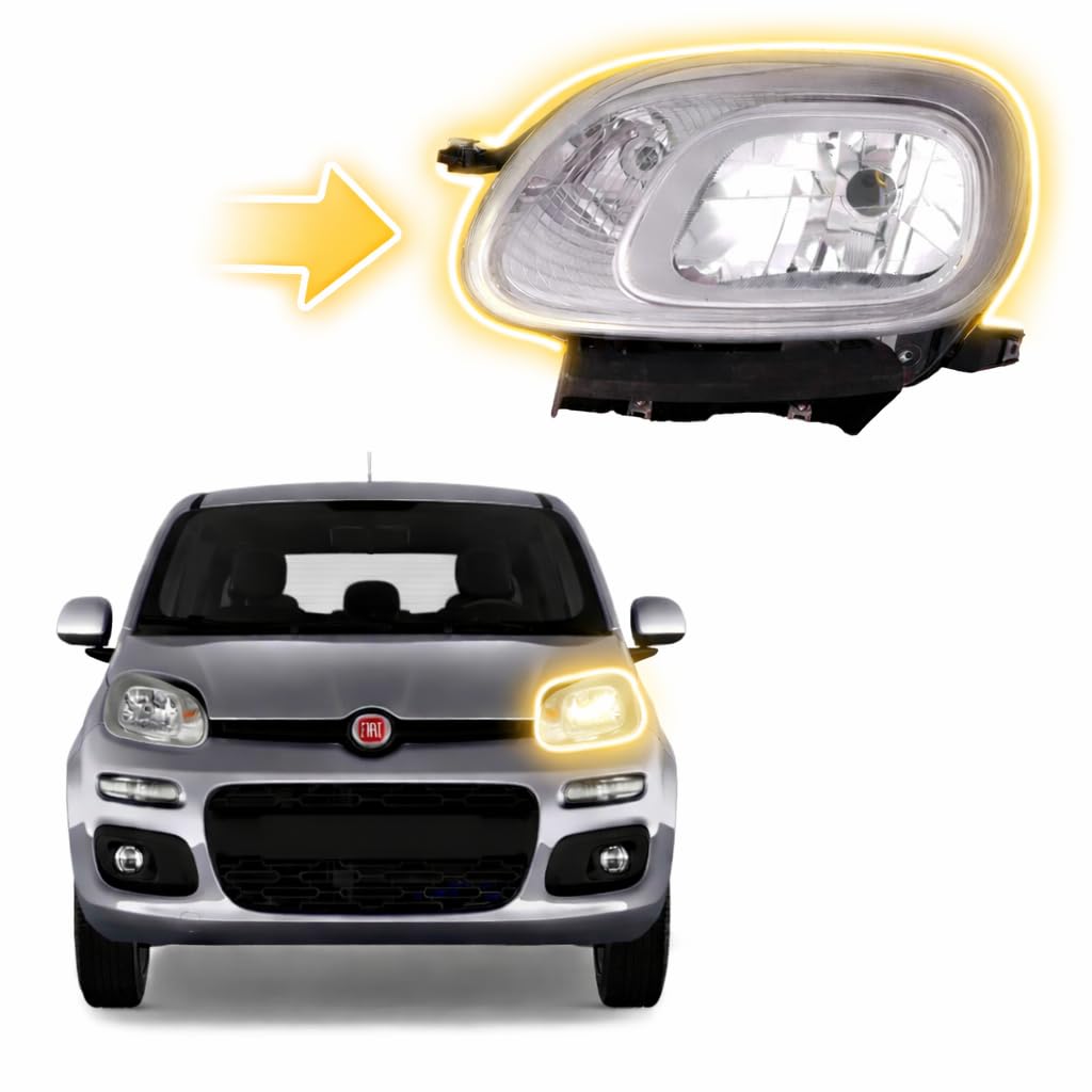 Faro Anteriore Proiettore Sinistro per Fiat Panda 312 dal 2012 | Con Motore Elettrico | Codici OEM 52193555, 51843645 | Compatibile con Panda 3 Serie