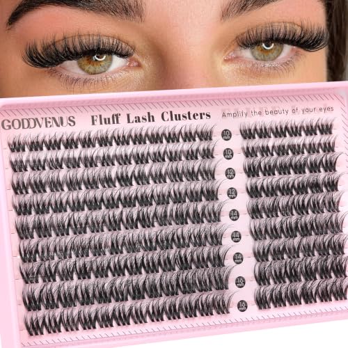 Goddvenus Wispy Lash Clusters for Clean Makeup Pestañas Postizas Naturales, Natural Cluster Eyelash Extensions False Eyelashes Clusters Fluffy CC Curl Individual Lashes Extension (162 PCS)