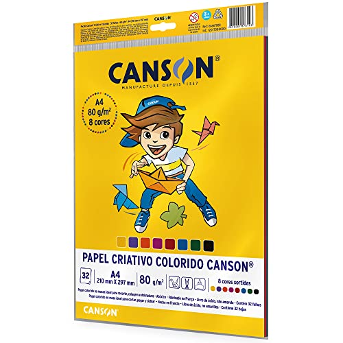 CANSON Linha Escolar, 32 Folhas Soltas de Papel Colorido Criativo A4 de 80g/m² em 8 cores 3 5102ut0JE9L