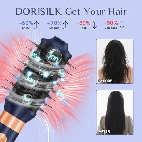 Image of DORISILK 8 in 1 Hair Styler & Hair Dryer Brush Blow Dryer, 110,000 RPM High-Speed Hot Brush Styler with Auto Wrap Curlers, Multi Ionic for Smoothing Straightening Curling Volumizing Fast Drying, Blue