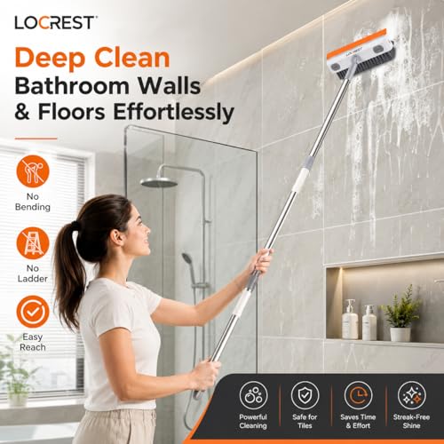 Image of Milton Bathroom Cleaning Brush with Long Handle & Built-in Liquid Dispenser, 2-in-1 Floor Scrub Brush with Wiper, Extendable Stainless Steel Tile Cleaning Brush for Bathroom, Kitchen, Glass & Balcony