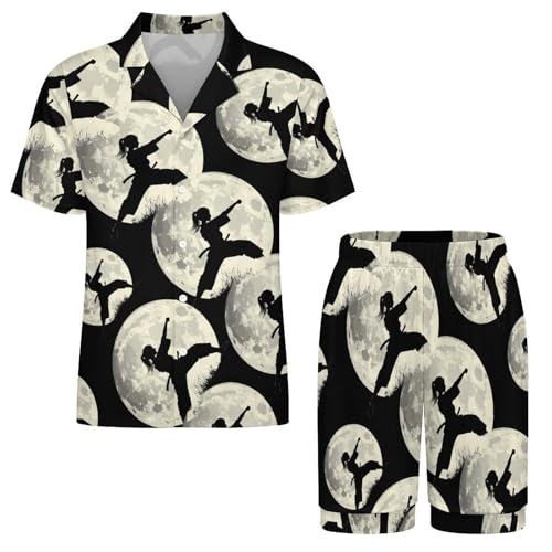 Taekwondo Girl in The Moon Mens Pajamas Set Short Sleeve Sleepwear Summer Pjs Sets 2 Piece Loungewear Nightwear3
