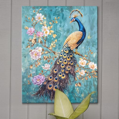 Image of ArtX Canvas Peacock Painting For Wall Vastu, Peacock Wall Decor, Bedroom, Multicolor, Abstract, 58.0 X 45.0 cm, Set of 1