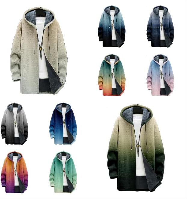 Mens Long Hooded Cardigan Trendy Comfy Soft Long Sleeve Casual Hoodie Fashion Gradient Color Coat with Pockets - Image 6
