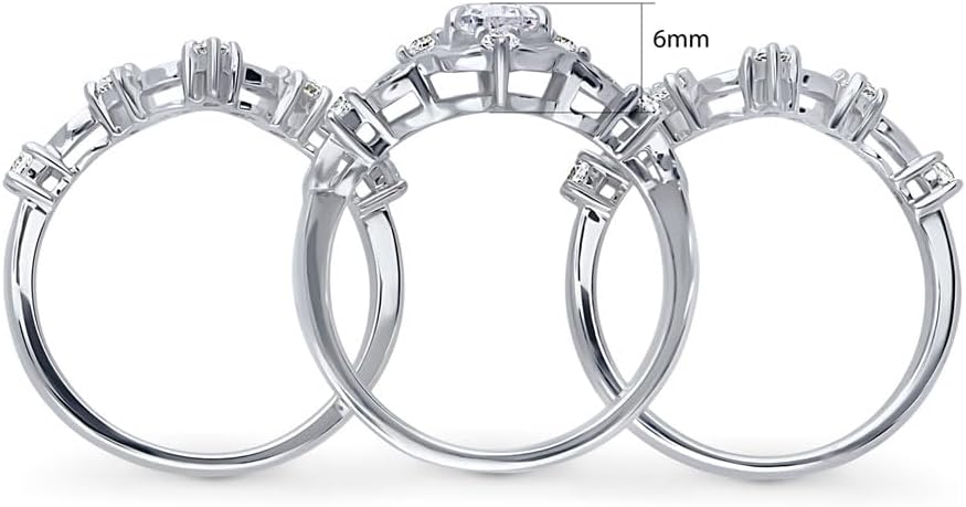 BERRICLE Sterling Silver Halo Wedding Engagement Rings Pear Cut Cubic Zirconia CZ Wishbone Ring Set for Women, Rhodium Plated Size 4-10