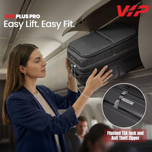 Image of VIP AER Plus Pro Cabin Trolley Bag 56cm | Small | Hard Luggage | Smooth 8-Wheel Suitcase with Laptop Compartment | Flushed TSA Lock - Business Travel Luggage | 3 Years International Warranty (Black)