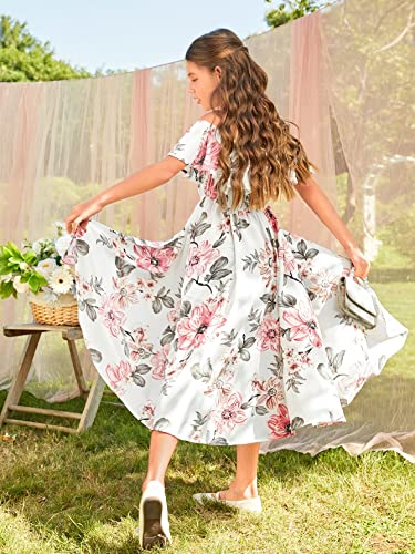 Makemechic Girl's Striped Off Shoulder Ruffle Trim Wrap Romper Dress Shorts Jumpsuit Floral White 10Y #TOP1