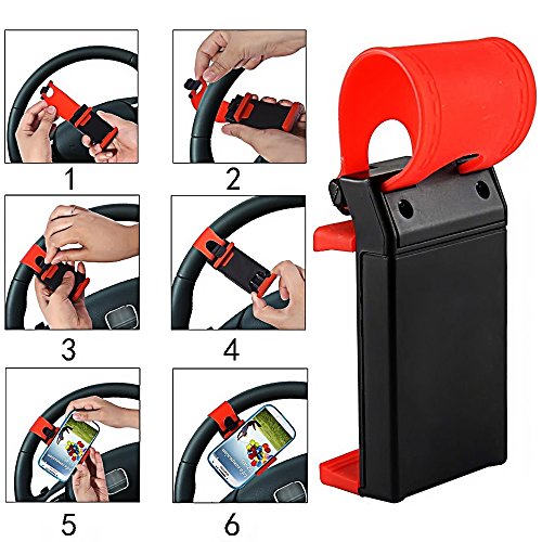 SOPORTE ROJO DE VOLANTE ADAPTADOR UNIVERSAL GOMA AJUSTABLE PARA COCHE, CARRITO DE COMPRA,PARA GPS, MÓVIL, SMARTPHONE LG, NOKIA, HTC, HUAWEI, GOOGLE NEXUS, ALCATEL, MOTOROLA, FNAC, ZTE...