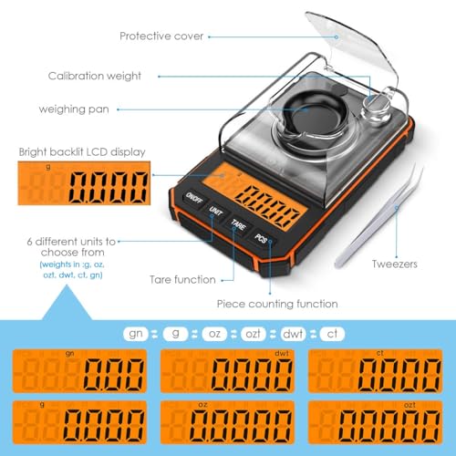 Image of Cason Milligram Pocket Scale, 50g /0.001g Portable Mini Weighing Machine,Gold Weighing Machine, Digital Pocket Weight Machine for Jewellery, Powder, Medicine with Tare & Calibration Weight(Black)